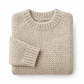 Oatmeal wool knit sweater on white background