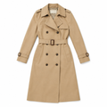 Camel trench coat on white background